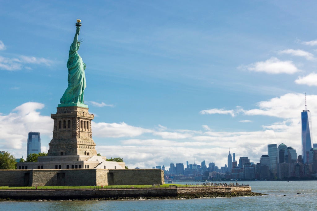 Statue Liberty New York City Skyline Usa