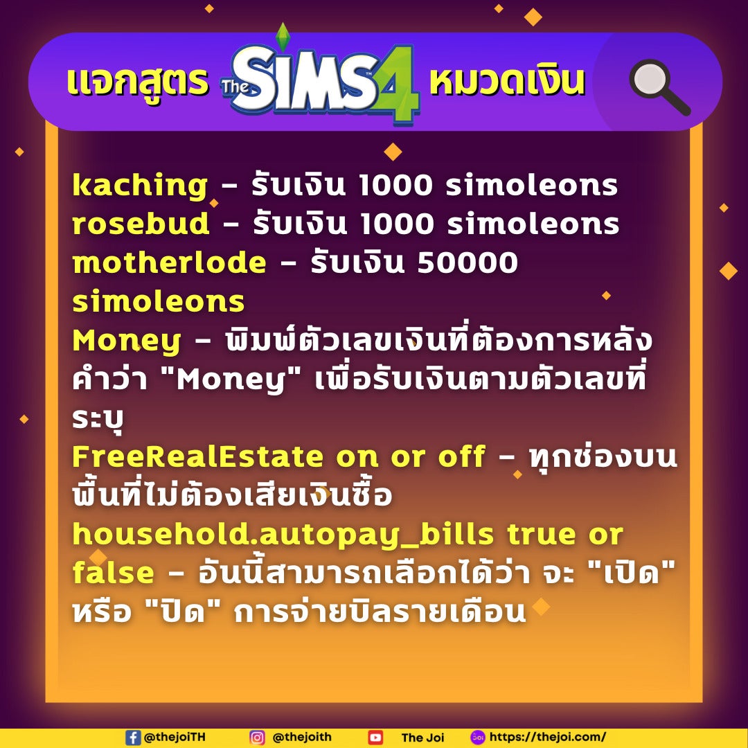 สูตรโกงเงิน The Sims 4