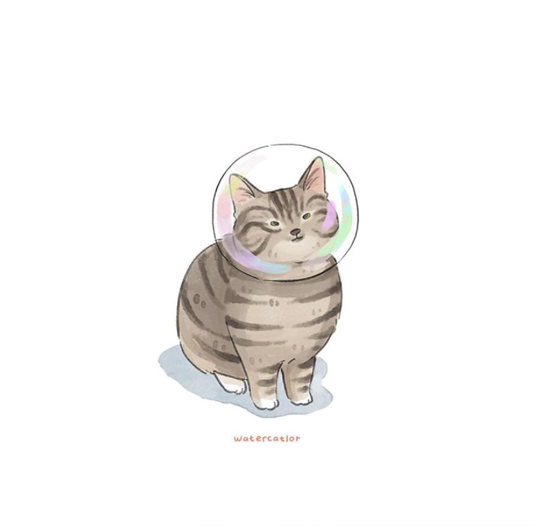 ภาพวาดมีมแมวสุดคิวท์ watercatlor