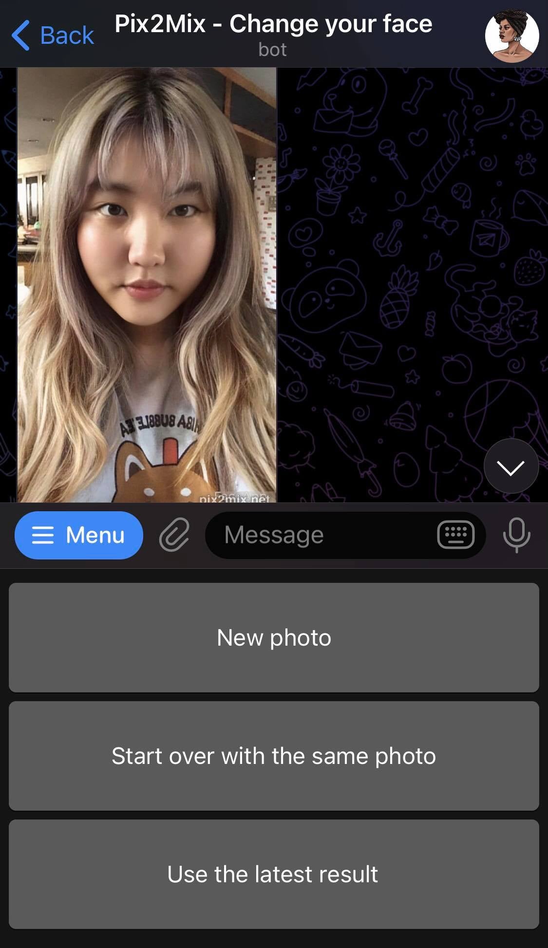 Upload ภาพที่เห็นใบหน้าของเราชัดเจน ลงใน Chat ของ Pix2Mix 
