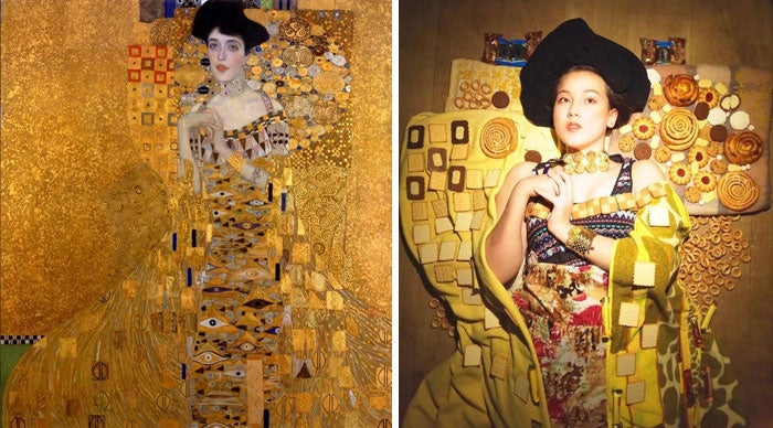 ‘Woman In Biscuits Recreation From Gustav Klimt's ‘Woman In Gold’ By Julia Timoshkova‬