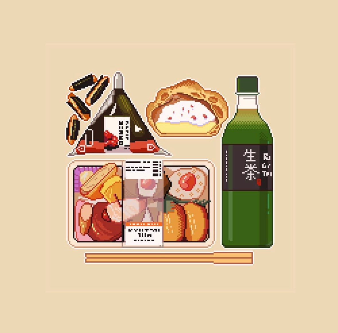 ภาพวาด มื้ออาหาร สไตล์พิกเซล กลิ่นอายญี่ปุ่น ศิลปิน Nelson Wu