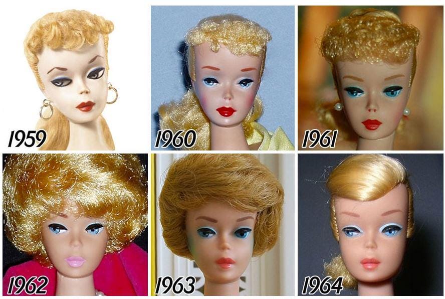 ภาพหน้าตุ๊กตาบาร์บี้ช่วงปี 1959-1964