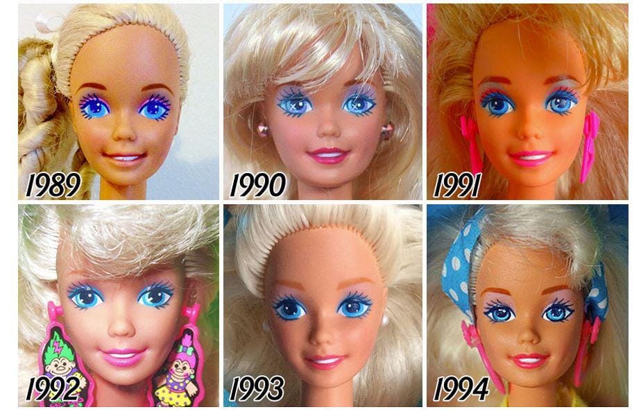 ภาพหน้าตุ๊กตาบาร์บี้ช่วงปี 1989-1994