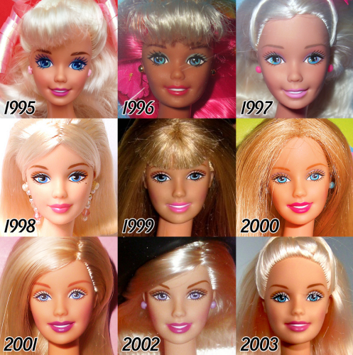 ภาพหน้าตุ๊กตาบาร์บี้ช่วงปี 1995-2003