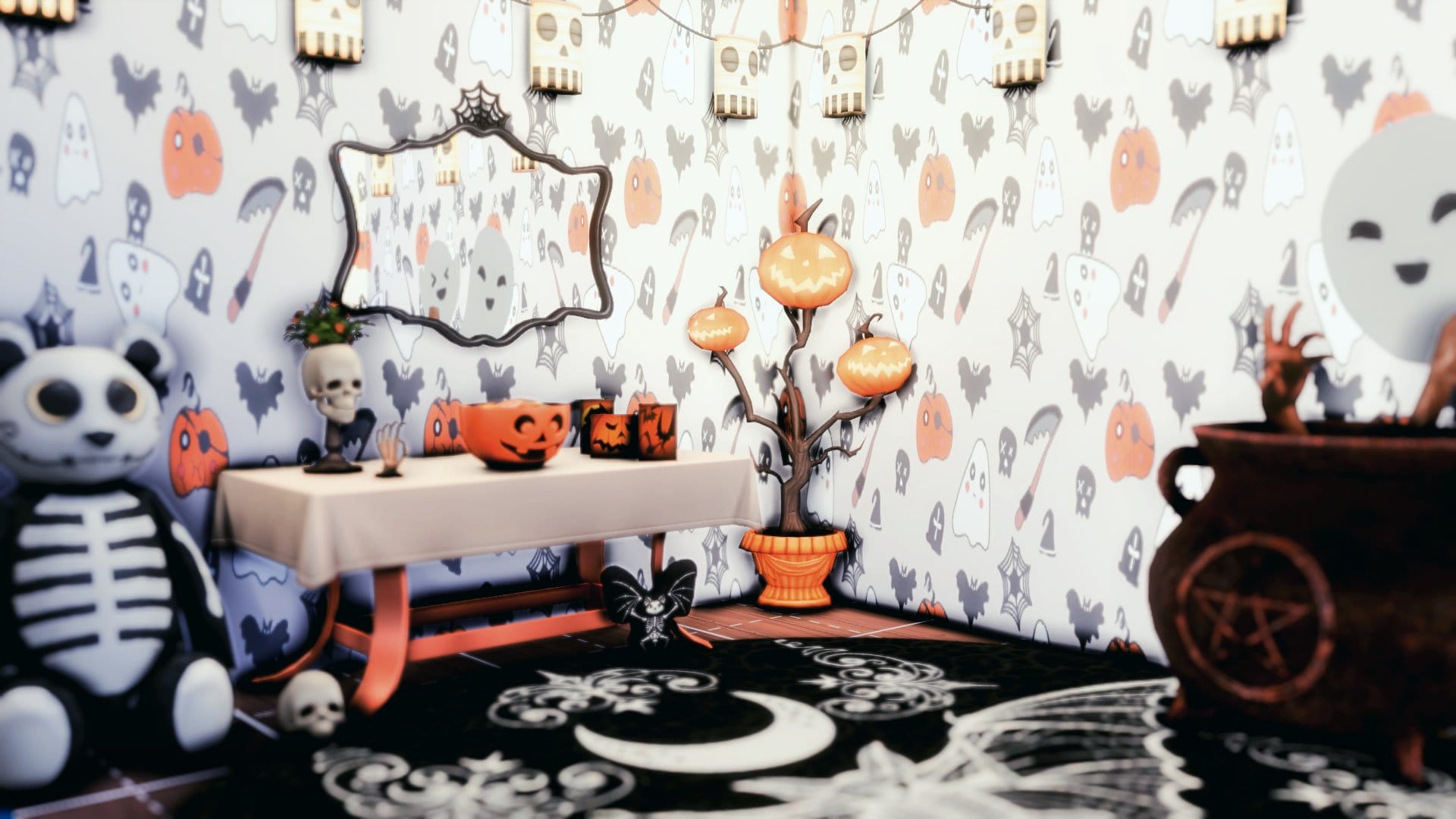 4.3 Spooky Day Walls Sims 4 Halloween Decor – VioletBlueSims