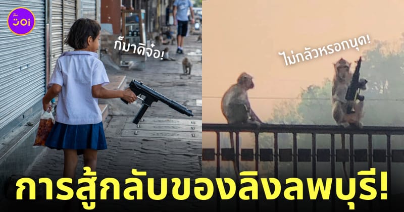 ลิงลพบุรีถือปืน