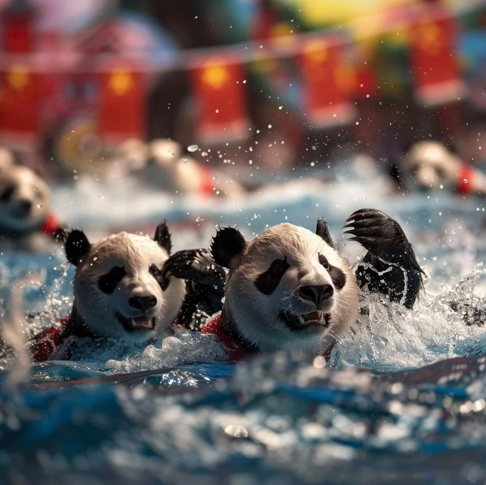 นักกีฬาว่ายน้ำ สัตว์โลก ต่างประเทศ Animal Olympics 2024 AI