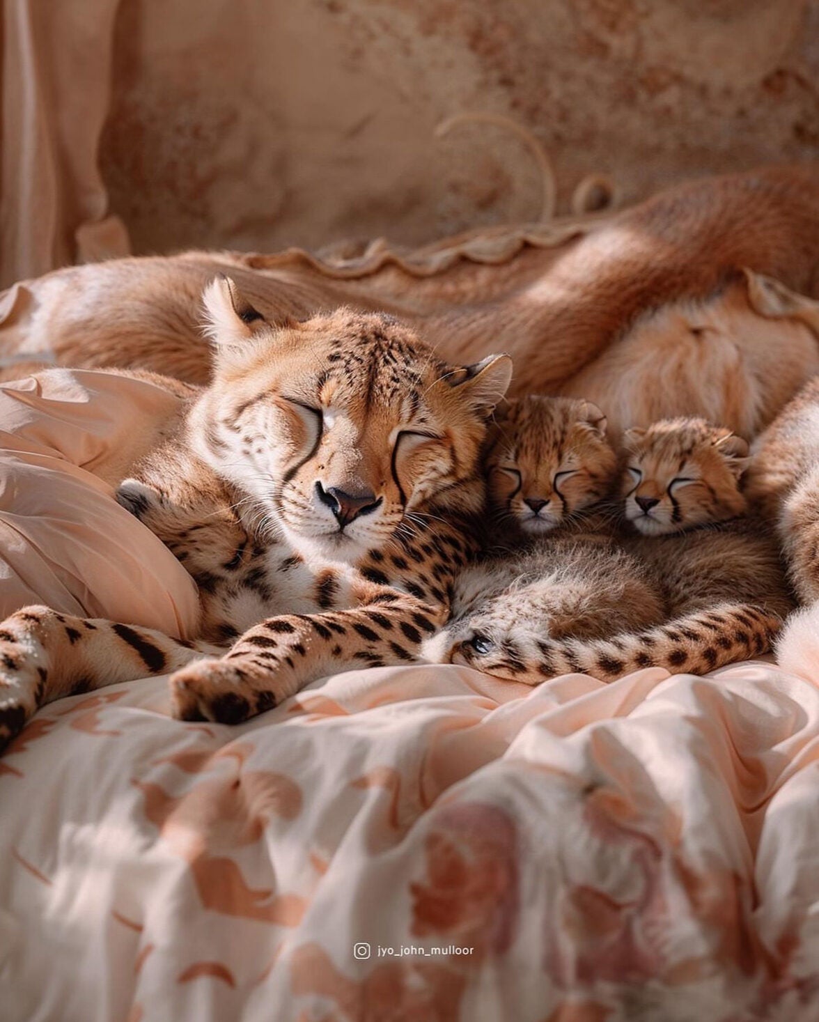 ภาพแม่ลูกสัตว์โลกน่ารักที่นอนกอดกันแน่นแบบแสนอบอุ่น aiart