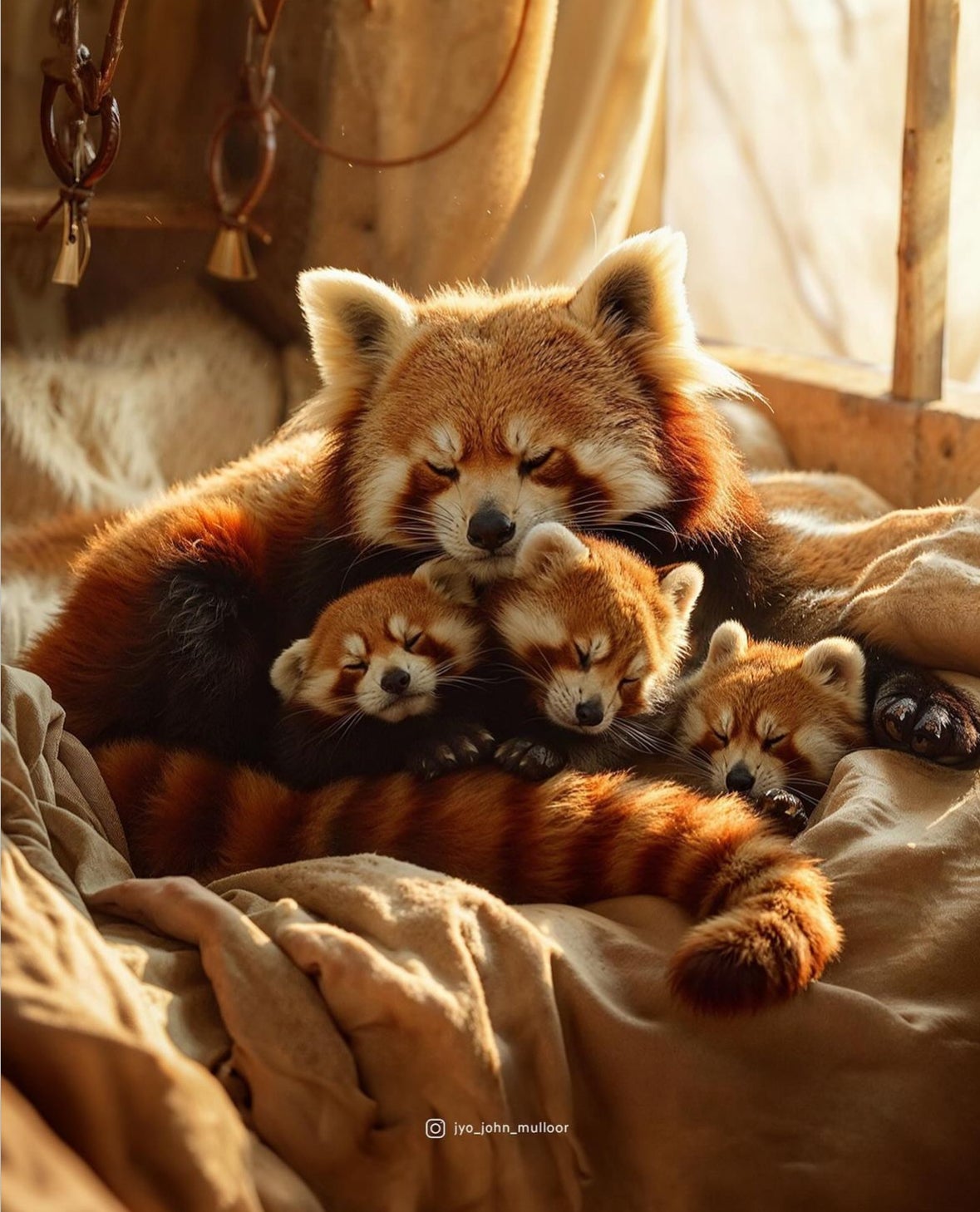 ภาพแม่ลูกสัตว์โลกน่ารักที่นอนกอดกันแน่นแบบแสนอบอุ่น aiart
