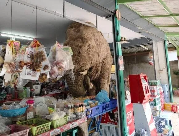 ช้างป่าเขาใหญ่หิวจนบุกเข้าไปในร้านค้า ชาวเน็ตแห่ถาม "น้องเข้าไปได้ยังไง?"