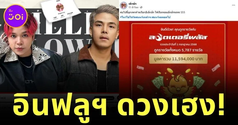 "เลิ่กลั่ก" อินฟลูฯ สายฮา ดวงปัง! ถูกรางวัลหวยออนไลน์กว่า 5 พันใบ รับทรัพย์กว่า 11 ล้านบาท