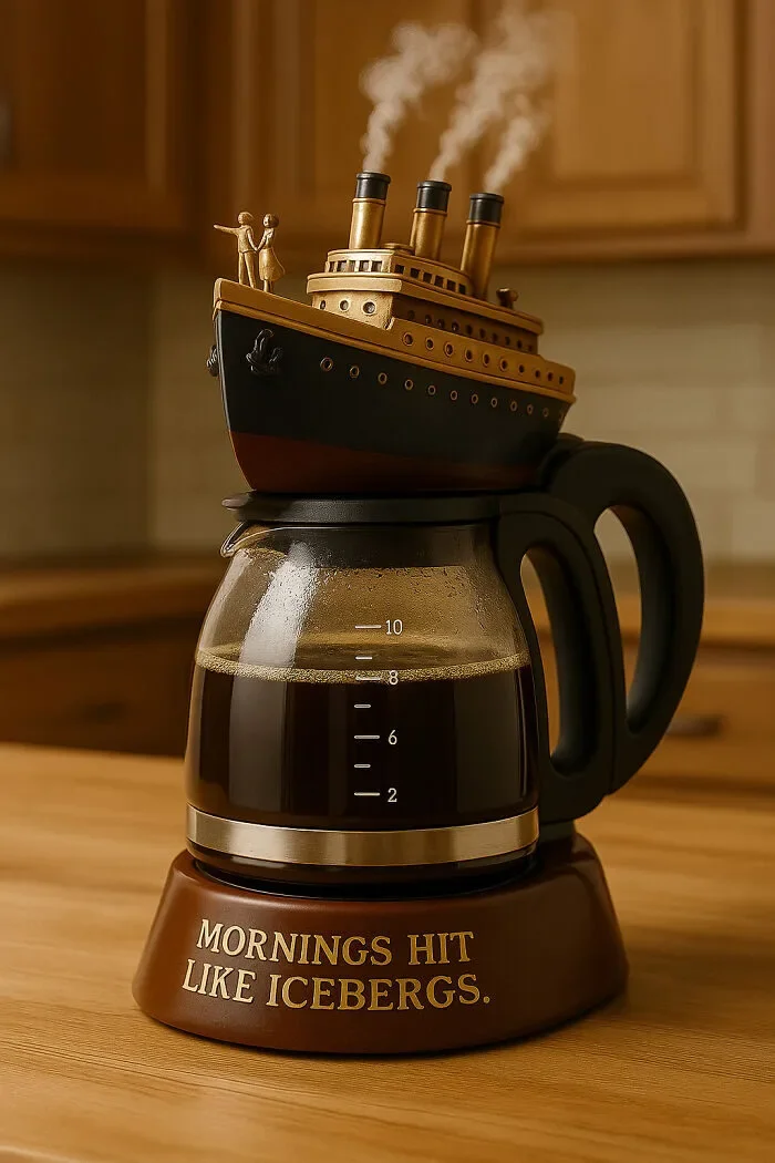 เมื่อ AI สร้างภาพ 22 เครื่องชงกาแฟรูปทรงตัวละครในหนังดัง โดย "ฮิดเรเลย์ (Hidrėlėy)"