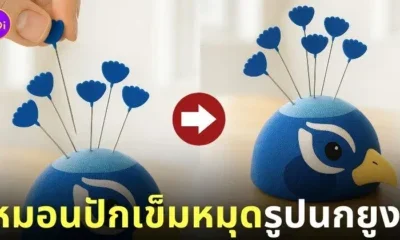 หมอนปักเข็มหมุดรูปนกยูง